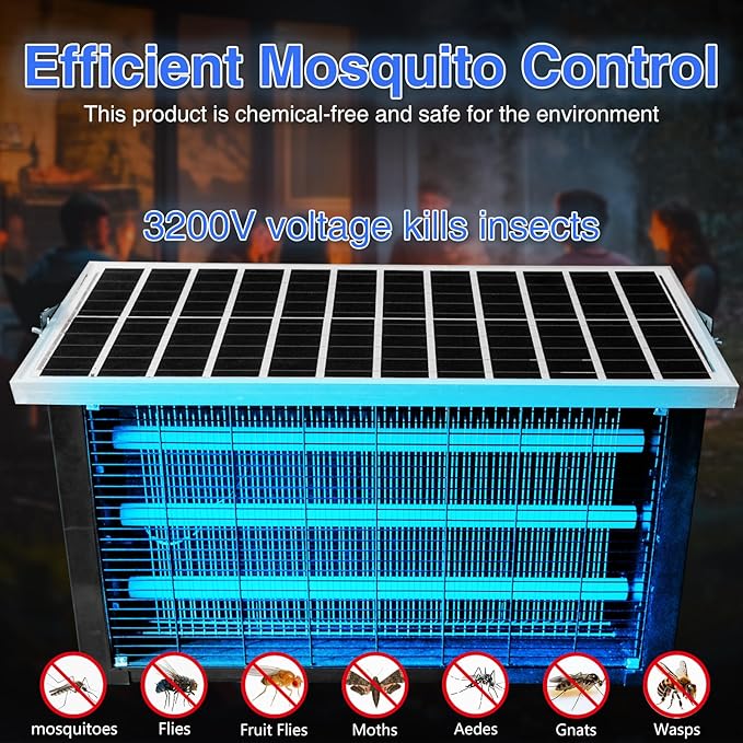 Super Large Solar Bug Zapper Outdoor for 8000 sq.ft, Portable Mosquito Zapper with High Powered, Rechargeable Electric Fly Zapper for Patio Garden Backyard RV Camping Pond Pest Control