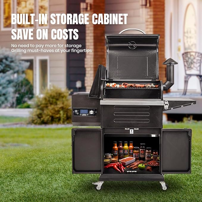 Z GRILLS Wood Pellet Grill & Smoker 8-in-1 Pellet Grill with Automatic Temperature Control,Meat Probes,572 Sq. in Area for Backyard Camping Outdoor Party,Bright Black