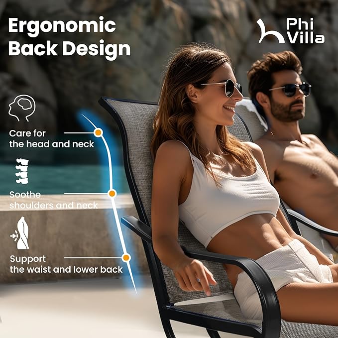 PHI VILLA Patio Dining Set for 6 Person, Outdoor Table and Chairs Furniture Dining Set with 6 Outdoor Swivel Dining Chairs and 1 Large Metal Table, Patio Set for Lawn Garden Deck