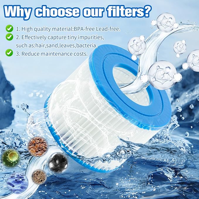 Type VI spa Filter and hot tub Filter Replacement Cartridge for Inflatable hot tub Filters,Filters Cartridge for Swimming Pool (12 Pcs)