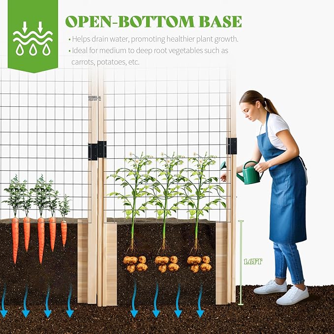 PaPaJet Wooden Raised Garden Bed for Outdoor, Eleven Grid Deep Large Planter Box with Netting for Gardening, Vegetables, Flowers, Herbs(7.5× 14.8× 5.9FT)