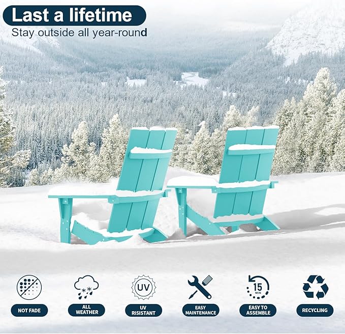 MXIMU Modern Adirondack Chair Weather Resistant with Cup Holder Oversized Fire Pit Chairs Adorondic Plastic Outdoor Chairs for Firepit Area Seating (Aruba)