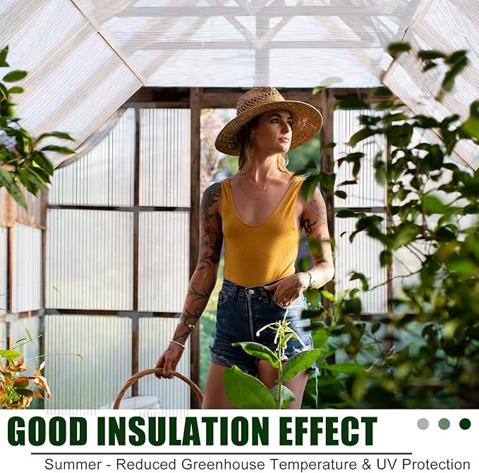Tatuo 6 Pack 6' X 2' X 0.24'' Polycarbonate Greenhouse Panels Polycarbonate Sheets Twin-Wall Roof Panels Waterproof UV Protected Clear Corrugated Plastic Roofing for Greenhouse Replacement