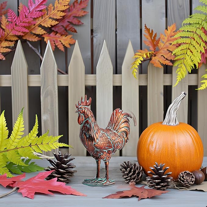 Metal Garden Rooster Statue Decor,15.7" L x 18.8" H Metal Chicken Sculpture Yard Art, Vintage Outdoor Chicken Figurine for Backyard Patio Lawn Home Kitchen Decorations, Gift for Chicken Lovers