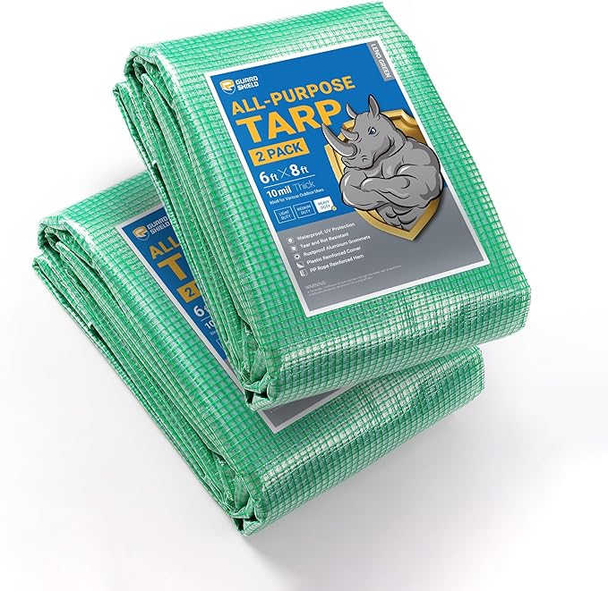 GUARD SHIELD Clear Green Tarp Heavy Duty 6x8 Feet Waterproof for Greenhouse Outdoor Garden Poly Cover UV Resistant 3x3 Weave 10mil (2-Pack)