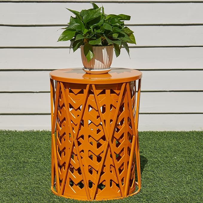 Y&M Set of 3 Stacking Coffee Table for Living Room, Patio Side Table,Indoor End Tables for Bedroom, Outdoor Decorative Garden Stool with Heavy Duty Metal Frame Modern Industrial Decor - Orange