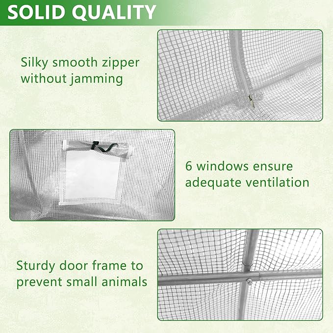 9.8x6.5x6.5 Ft Walk in Greenhouse, Portable Greenhouse, Greenhouse Tunnel, Heavy-Duty Outdoor Greenhouse with Watering System, Roll-up Zipper Door and Window for Outdoor, PE Cover, White