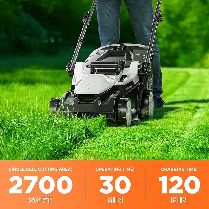 Litheli 16" Electric Lawn Mower Cordless, Brushless Lawnmower with 6-Height Adjust and 2 x 4.0Ah Batteries, for Garden and Yards