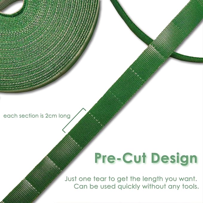 Garden Tie Green Strap Plant Supports Gentle on Plants Pre-Cut Design Tearable Reusable Sturdy Multi-Purpose for Home Garden Balcony Office (32.8ft × 0.6 inch, Green 2 Packs)