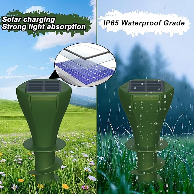 6 Packs Solar Mole Repellers, Gopher Deterrent Device with Vibrating Motor & Spiral Drill Ground Stake, IP65 Waterproof Lawn Garden Yard Pest Repellents Driving Away Vole Groundhog Snakes