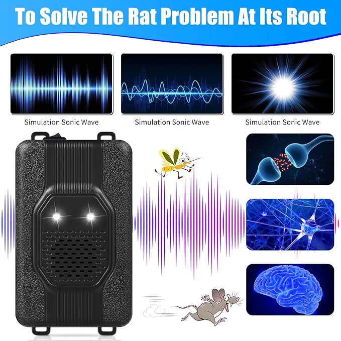 4 Pack Rodent Repellent for Car Engines, Mouse Repellent Ultrasonic Plug-in, Battery Operated Car Rodent Deterrent Under Hood, Keep Mice Rat Squirrel Out of Car, Attic, Garage, Barn, Indoor, Outdoor