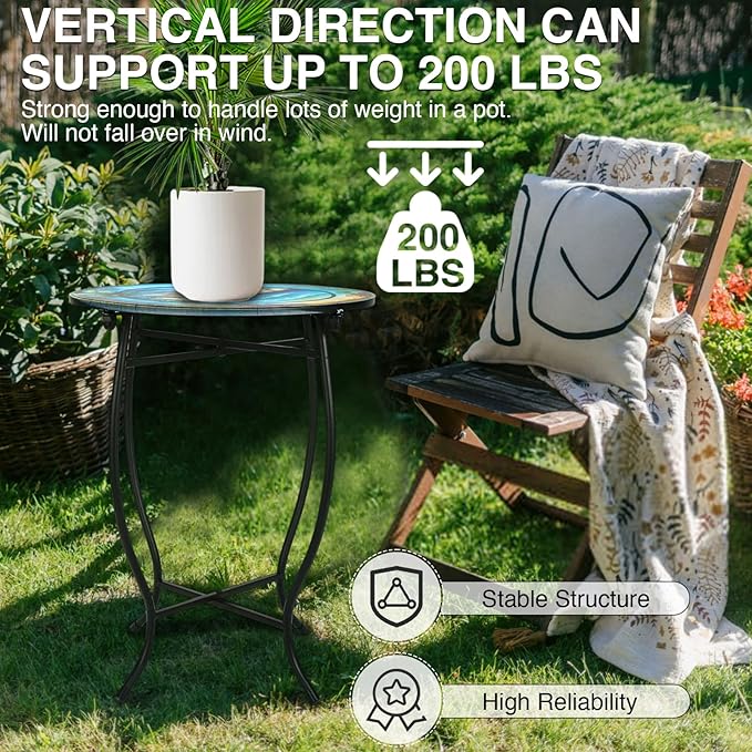 Patio Side Table, 14 Inch Weather Resistant Metal Side Table,Side Table for Patio Yard Porch Balcony Garden Bedside Plant Stand Indoor Outdoor ,Small Round Outdoor End Table