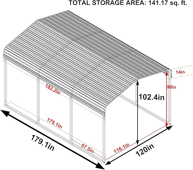 MUPATER 10 x 15 FT Heavy Duty Metal Carport, Outdoor Garage Car Shelter Shade with Heavier Metal Frame, Metal Roof and Bolts for Car, and Boats, Grey