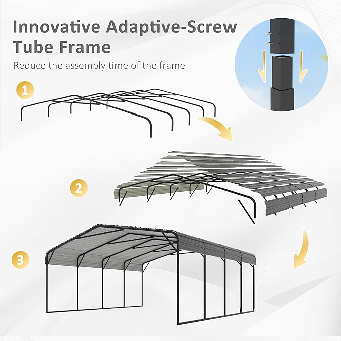 20x20 FT Heavy-Duty Carport with Metal Roof, Metal Car Port Canopy, Garage Car Shelter Shade for Outdoor, Car, Truck, Gray