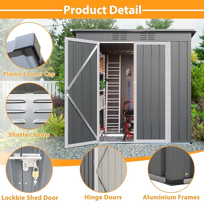 4'x6' Metal Shed Outdoor Storage Shed,Metal Steel Utility Tool Shed Storage House with Double Lockable Doors and Air Vent for Backyard Garden Patio Lawn Gray