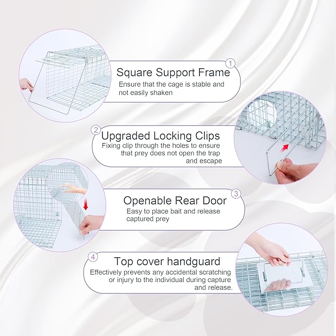Live Animal Trap Cage with Cover and Gloves, Heavy Duty Folding Animal Traps Cage for Stray Cats, Humane Cat Trap for Raccoon, Squirrel, Skunk, Catch and Release - (32 x 10 x 12 inches)