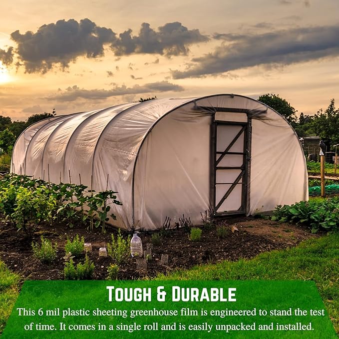 Farm Plastic Supply - 4 Year UV Tube 6 mil Clear Greenhouse Plastic Sheeting - 4 Year UV Resistant Polyethylene Greenhouse Film, Hoop House Green House Cover for Gardening (14' x 150')