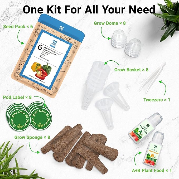 Herb & Salad Seed Pods for All Hydroponics Growing Systems, 8 Pods with 600+ Seeds of Basil, Spinach, Romaine, Red Cherry Tomato, Italian Parsley and Bell Pepper