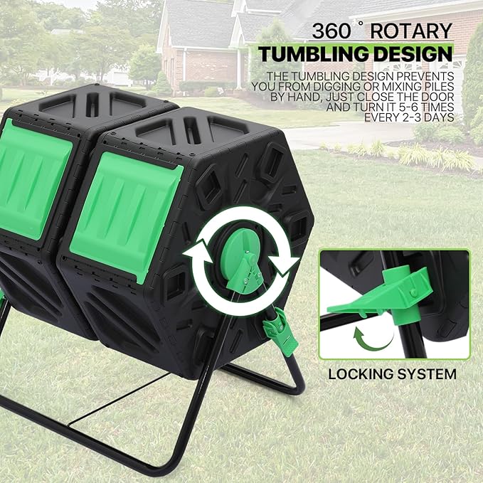 Magshion 34 Gal Dual Chamber Compost Tumbler from BPA Free Material, Outdoor All-Season Fast-Working High Volume Composter Tumbling Bin, Sliding Doors