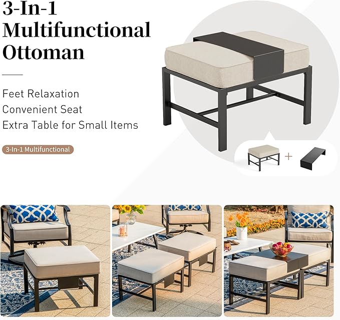 7 Piece Outdoor Patio Furniture Sets Metal Modern Outoor Patio Conversation Set with 5.75" Extra Thick Cushion for Deck Backyard