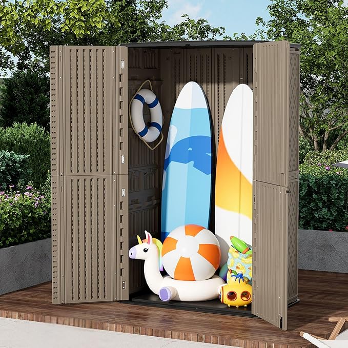 ZZM Large 67 Cu.ft Waterproof Storage Shed, Outdoor Storage Cabinet,Durable Resin Storage for Patio Furniture, Garden Tools, Pool Accessories, Mower Storage (Coffee)
