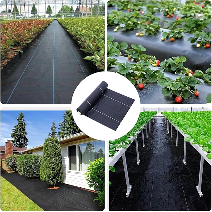 Weed Barrier Landscape Fabric 6 x 50 Ft., Ground Cover Fabric Block, Gardening Fabric Mat, Black Heavy Duty Garden Cloth Felt for Flower Bed, Patio, Orchard, and Playground, 3.2oz/sq.yd