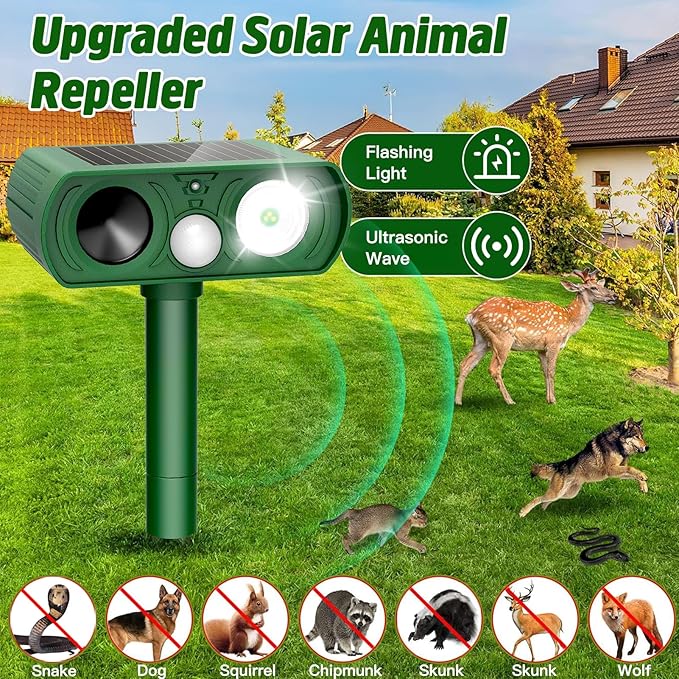 Animal Deterrent Devices Outdoor, Solar Animal Repeller with Motion Sensor Animal Repeller to Repel Cat, Deer, Squirrel, Rabbit, Dog, Skunk (Green - 2 Pack)
