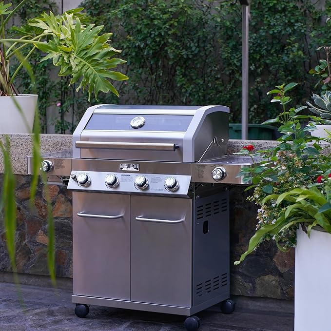 Monument Grills Larger 4-Burner Propane Gas Grills Stainless Steel Cabinet Style with Infrared Side Sear Burners & Side Burners with Smoke Box(2 items)