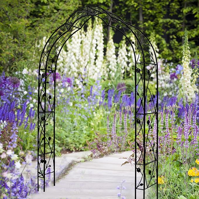 Metal Garden Arch, Garden Arch Trellis for Climbing Plants Outdoor, Garden Arbor for Weddings Party Events Decoration, Assemble Freely with 8 Styles, 59" L X 15" W X 98.4" H, Black