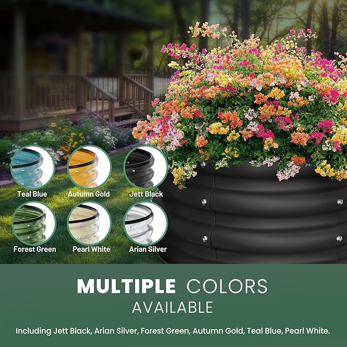 Round Galvanized Raised Garden Bed Kit, 2 Pcs 2 x 2 x 1ft Jett Black Galvanized Garden Boxes, Outdoor for Vegetables
