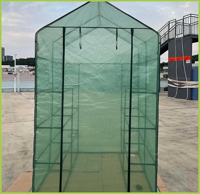Portable Greenhouse for Outdoors | Walk in Greenhouses Heavy Duty with Durable PE Plant Cover with 4 Tiers of 16 Shelves | Gardening Plant House with Roll-up Zipper Door - 15" L x 6" W x 39" H