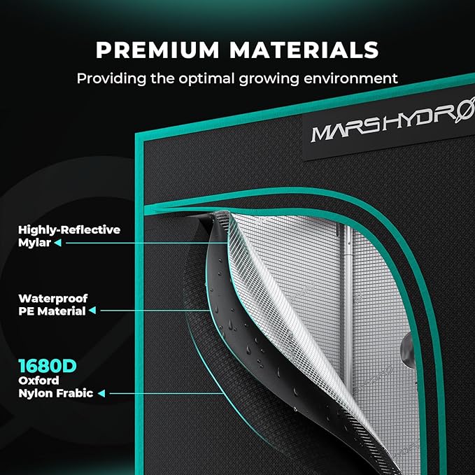 MARS HYDRO 5x2.6 Advanced Grow Tent, 60"x32"x80" High Reflective Mylar 1680D for Hydroponics Indoor Plant Growing, with Observation Window,Floor Tray and Smooth Zipper for TSL2000/SP3000