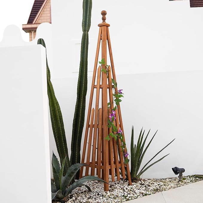 Wooden Obelisk Trellis The Ideal Support for Indoor and Outdoor Gardens, 67.5''H×14.5''W, Perfect for Tomatoes, Cucumbers, and Climbing Plants,Can Also be Used as a Background Decoration