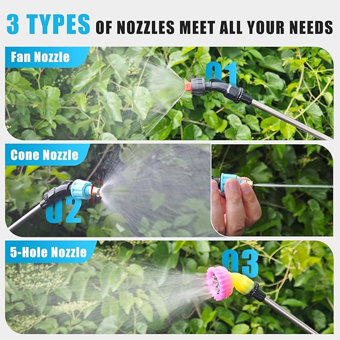 2 Gallon Battery Powered Sprayer, Electric Garden Sprayer, Pump Sprayer with 3 Mist Nozzles & USB Rechargeable Handle & Retractable Wand & Adjustable Strap for Lawn, Garden, Yard (Blue)