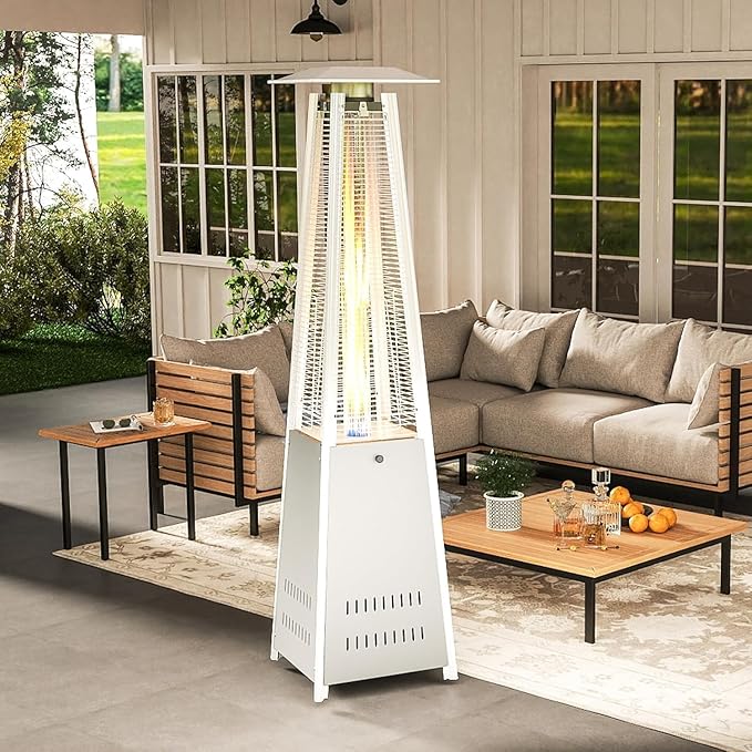 Pyramid Patio Heater with Wheels, Quartz Glass Tube Outdoor Heaters for Patio with Triple Protection System, CE & ETL Certified, 89 Inch LP Propane Tower Heater T for Commercial Residential, Silver