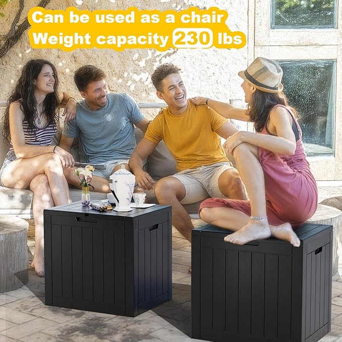 30 Gallon Outdoor Storage Box, UV Resistant Outdoor Storage Box Waterproof, Lockable Resin Deck Box for Garden Tools Equipment and Cushions, Black