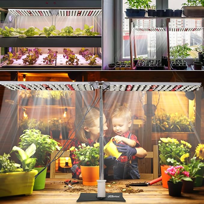 JCBritw 100W LED Grow Light Panel,Adjustable Free Standing Plant Light, White with IR Full Spectrum Grow Lamp on Stand for Indoor Plants Seed Starting, Seedlings, Veg, Flower