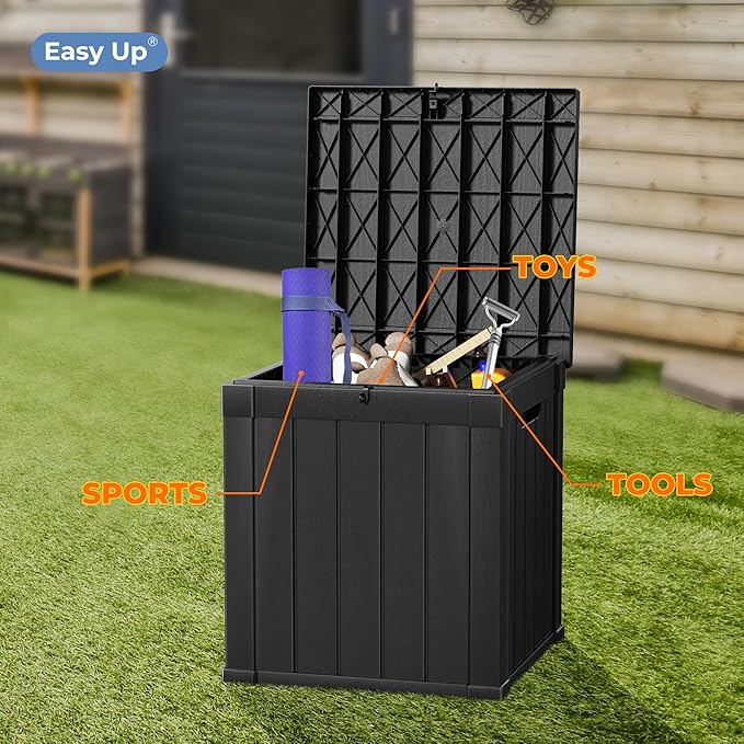 50 Gallon Deck Box, Resin Outdoor Indoor Waterproof Storage Box, Lockable Storage Box With Handle for Patio Furniture - Garden Tools - Swimming Pool Tools UV-Resistant, Black