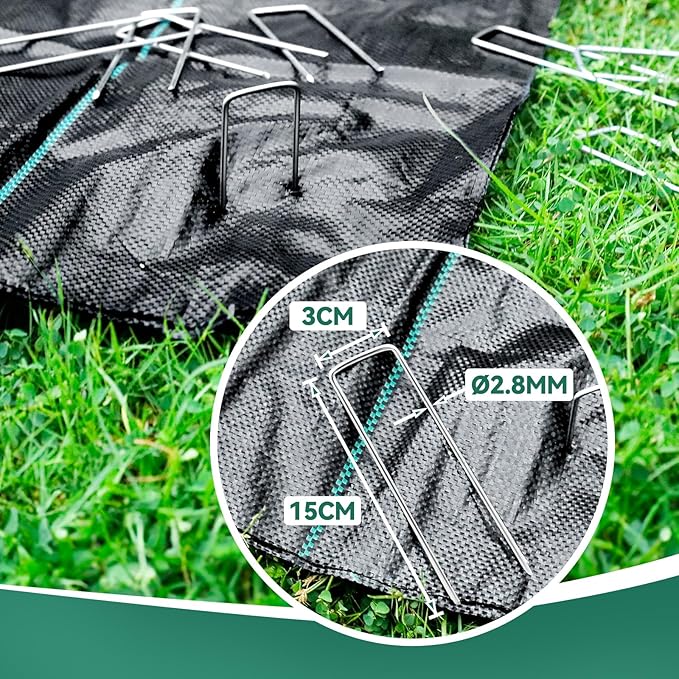 3ftx100ft Landscape Fabric, Weed Barrier Fabric Heavy Duty 3.2oz, Woven Geotextile Weed Blocker Landscaping Fabric, Garden Ground Cover Weed Control Mat with 20 Staples (2 Pack 3x50ft)