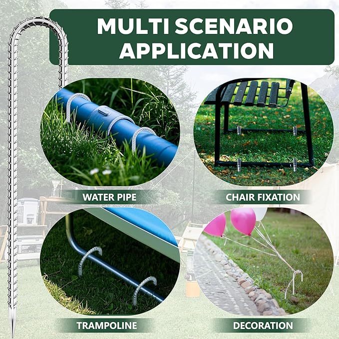 30 Pieces 12 Inch Long 5/16 Inch Diameter Rebar Tent Stakes Heavy Duty, Ground Anchors,Rebar Yard Fence Metal Lawn Bounce House Stakes Heavy Duty, Chain Link Fence J Hooks for Garden Wire Fencing
