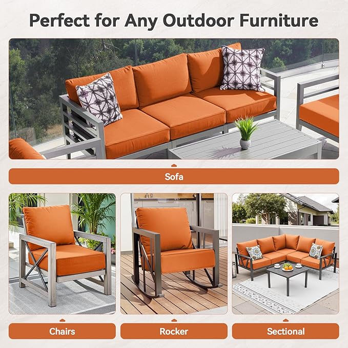Luxury 6" Outdoor Cushions for Patio Furniture, 24x24x6 Thick Seat Cushion Set of 10, Fade Resistant Couch Chair Replacement Cushions High Density Wicker Chair Cushion w/Removable Cover, Orange
