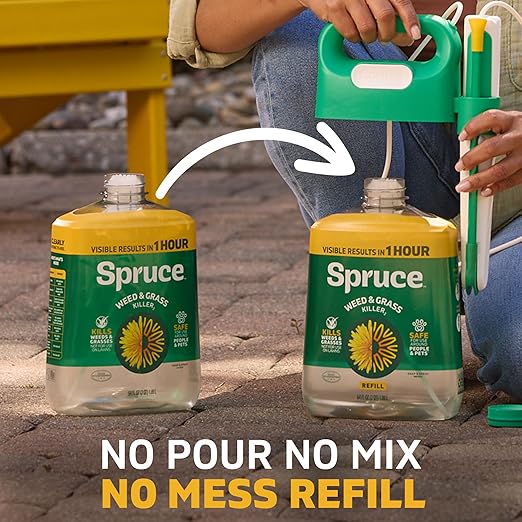 Spruce Weed Killer Spray - Snap & Spray Weed & Grass Killer₂ Powered Starter Kit - Reusable Sprayer with Wand for Spot-Treating Driveways, Gardens & More (64 Oz Bottle)