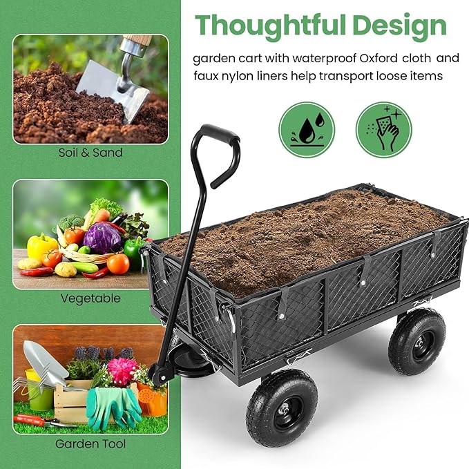 Homdox MAX 880LB Garden Cart, Heavy Duty Garden Wagon, Mesh Foldable Garden Cart, Pullable Gardens Wagon with 180ยฐ Rotating Handle, Collapsible Garden Carts for Yard Beach Farm, Black with Bag