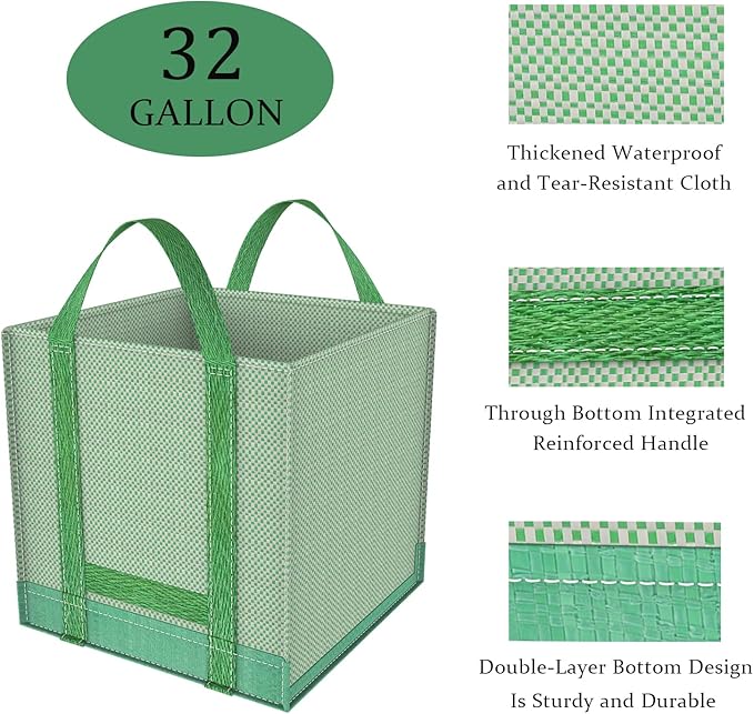 Reusable Yard Waste Bags/Lawn Bags/Leaf Bags, Collapsible Garden Bag, Pop Up Garden Bag, Heavy Duty Woven Polypropylene Bag, Double Bottom Design Reinforced carry handles(1-Pack 32Gallons)