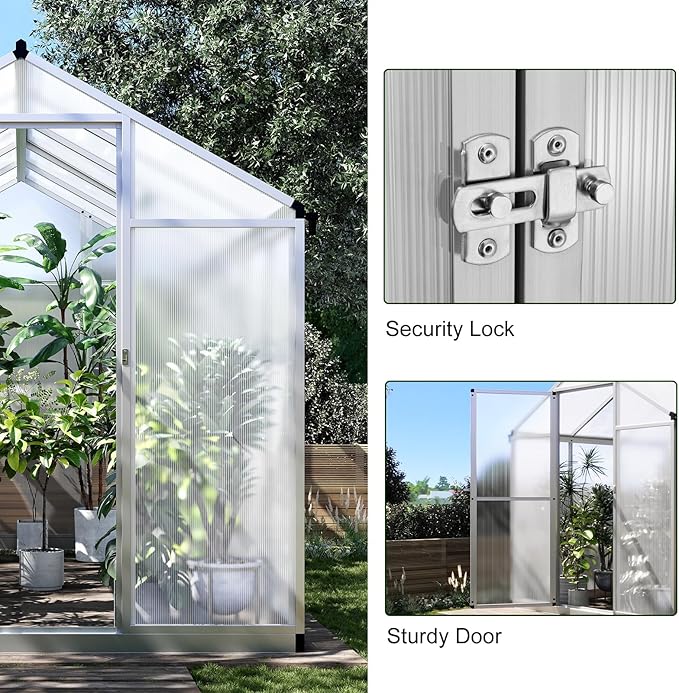 10X6.25 FT Aluminum Greenhouse for Outdoors, Heavy-Duty Metal Garden Greenhouses with Roof Vent and Quick Setup Structure, Metal Garden Greenhouse for Vegetables, Herbs & Outdoor Plants, Silver