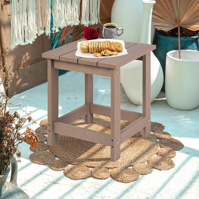 LZRS Adirondack Square Outdoor Side Table for Patio, Pool Composite Patio Table,HDPE End Tables for Backyard,Pool, Indoor Companion, Easy Maintenance & Weather Resistant(Weather Wood)