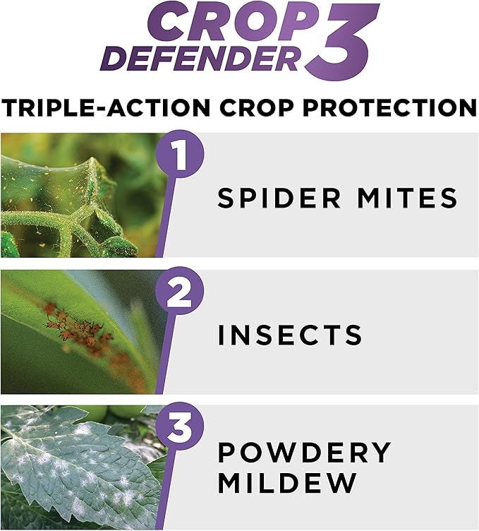 Grower's Ally Crop Defender 3 Ready-to-Use 24 oz | Natural, Safe & Organic Insecticide & Fungicide Control for Plants - Powdery Mildew, Spider Mites & Russet Mite Killer, OMRI Listed