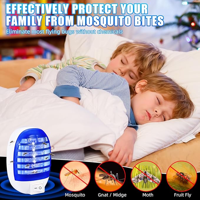 Indoor Bug Zapper Plug in, Electronic Mosquito Zapper Ultimate Fly Zapper Lamp for Bug Insect for Home,Bedroom, Living Room,Office Insect Trap, Pack of 4, Blue 