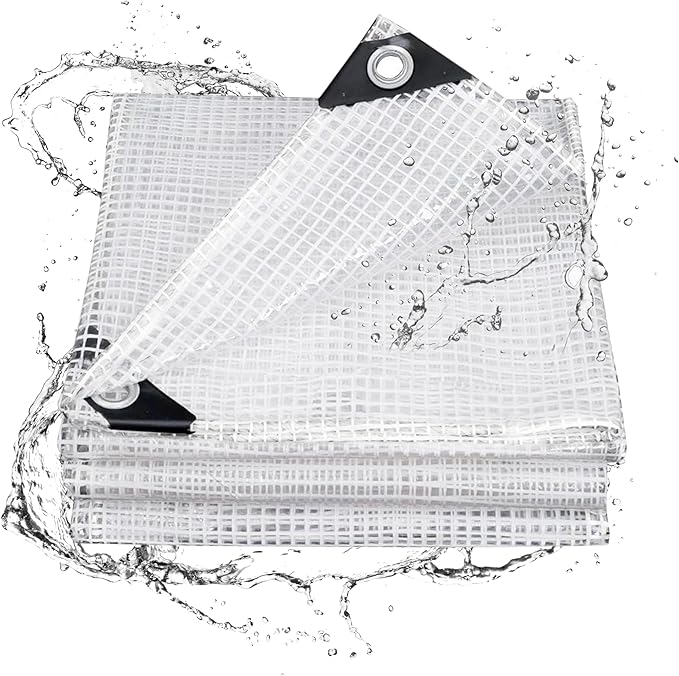 16' x 20' Clear Tarp Heavy Duty Waterproof tarps,13mil Transparent Multipurpose Protective Tarpaulin,Reinforced Edges Outdoor Waterproof Poly Tarps Cover,UV Resistant (Clear White Mesh)