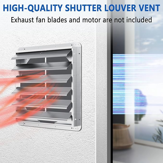 24 Inch Galvanized Shutter Exhaust Louver Vent, Automatic Gravity Shutter Louver Vent for Home Attics, Workshops, Barn, Greenhouse (Motor&Blades are not Included)